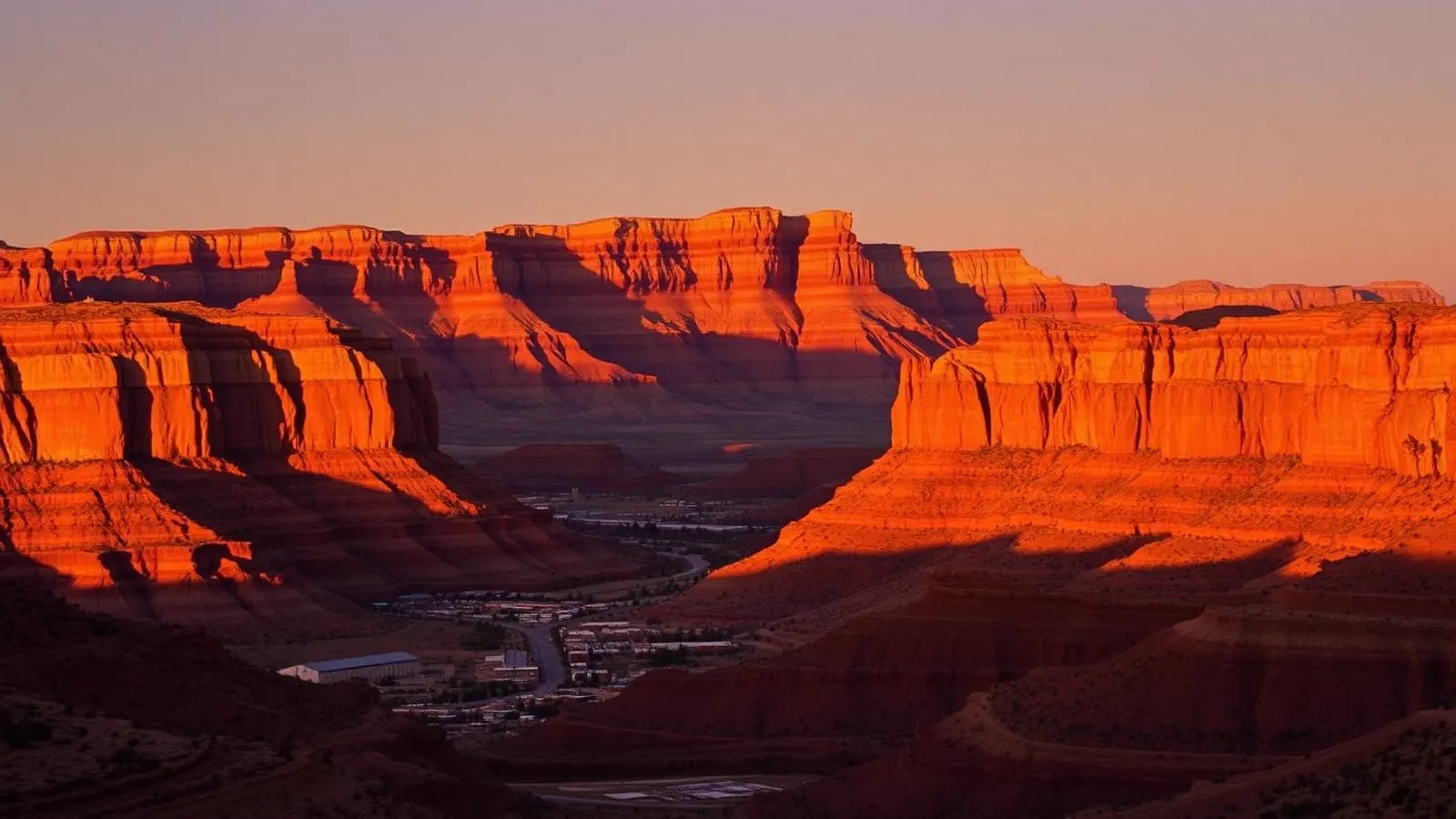 Red rock mesas above the Grand Junction valley on Colorado's Western Slope at golden hour